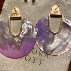Kendra Scott gold Diane statement earrings.  Lilac mother of pearl.